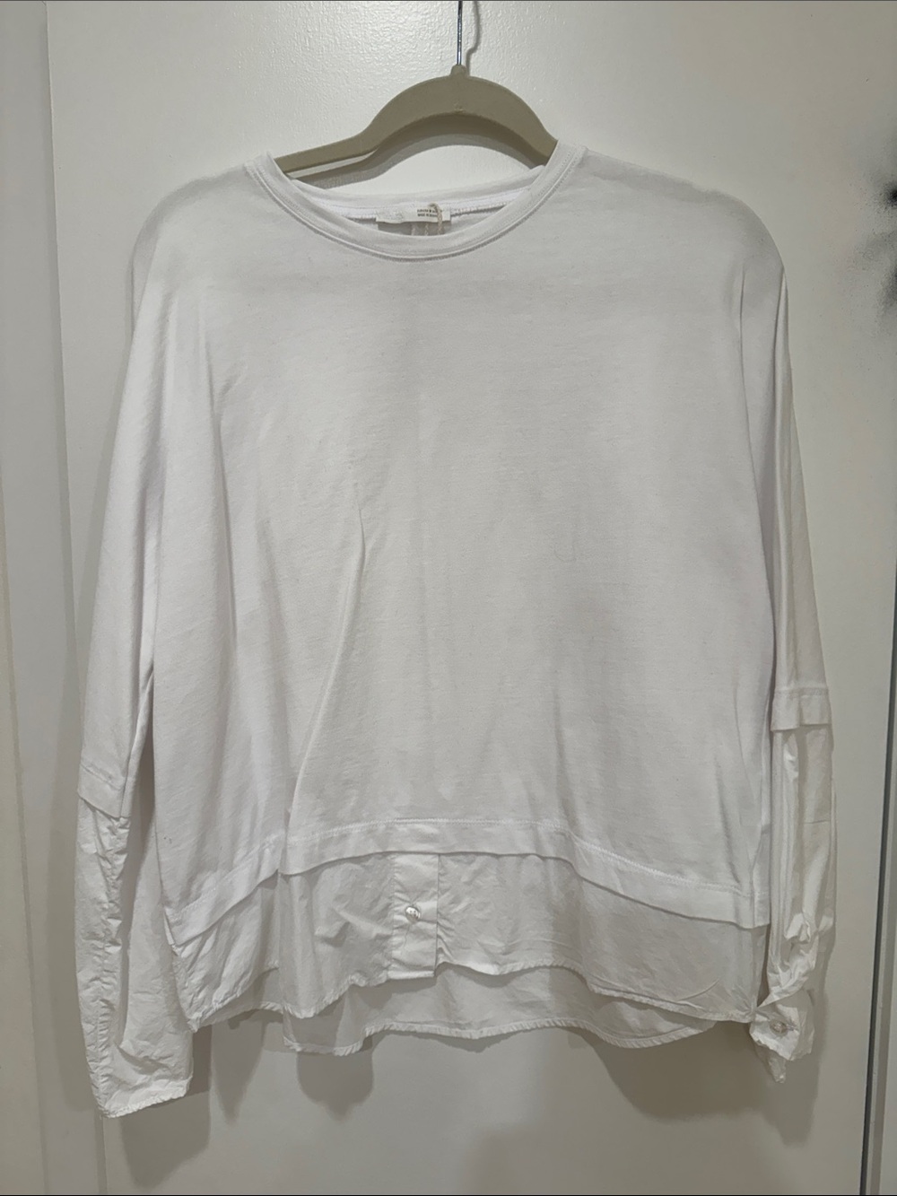 Zara White Layered-Hem Long Sleeve Tee